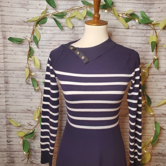 Eliza J mock neck striped fit & flare dress - Picture 6 of 9